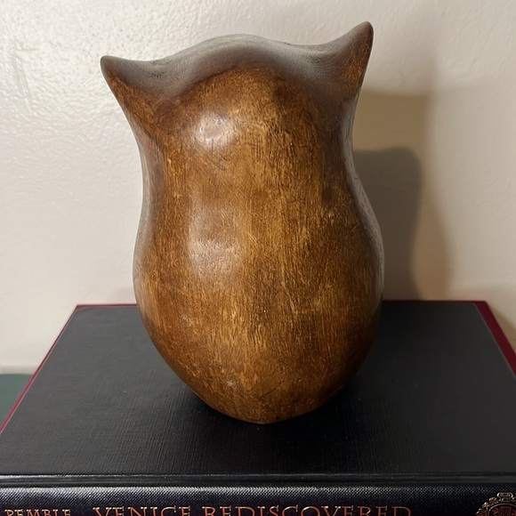 Hand Carved Solid Wooden Vintage Brown Great Horned Owl - Picture 3 of 7